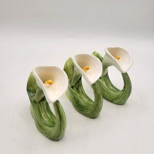 Pia Bone China CALLA LILY Napkin Rings Vintage 1985 Set of 3 Floral Flowers